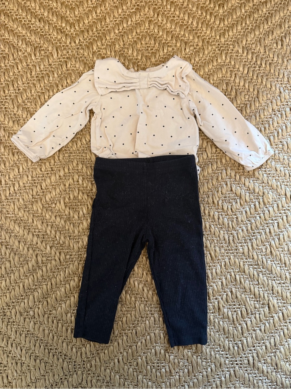 Carter's Cream Polka Dot Ruffle Top with Black Ribbed Leggings